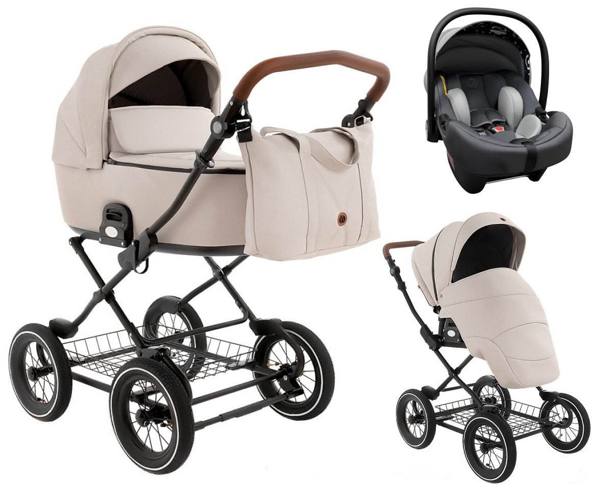 Детская коляска Roan Bass Next Classic Кожа d12 3 в 1 с автокреслом Elo Lux EduSky Grey RCL301/1 Island Stone