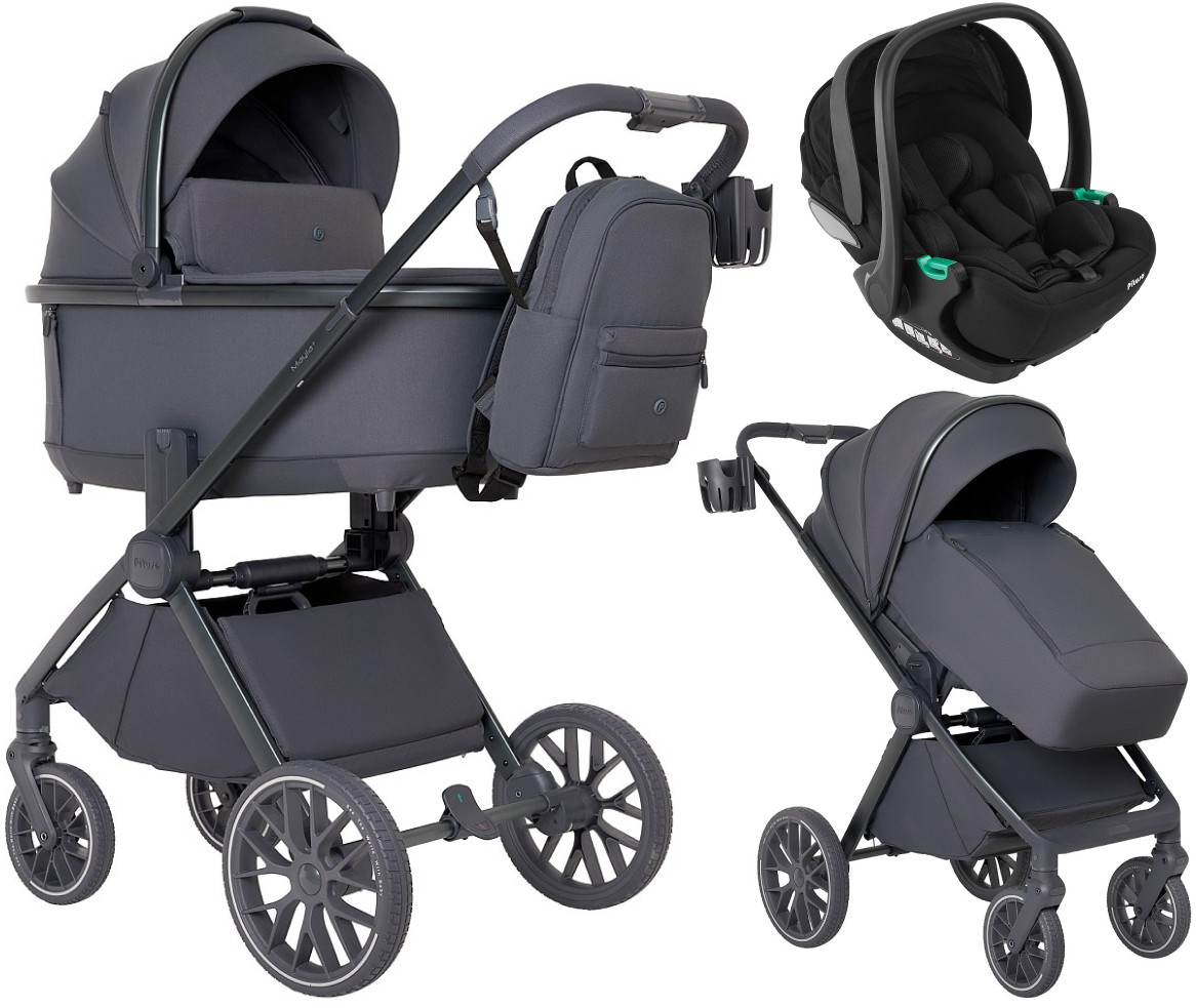 Детская коляска Pituso Mayla Plus 3 в 1 с автокреслом Baesa Black Marengo