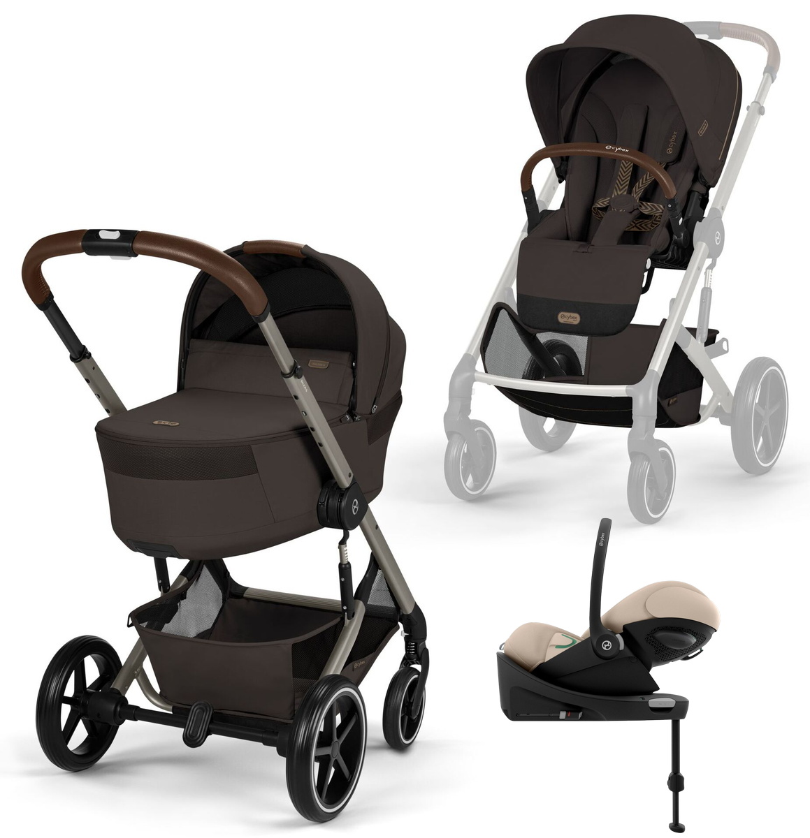 Коляска Cybex Balios S Lux Fold Cot TPE Cloud G3 Almond Beige Base G3 4 в 1 Chocolate Brown с дождевиками