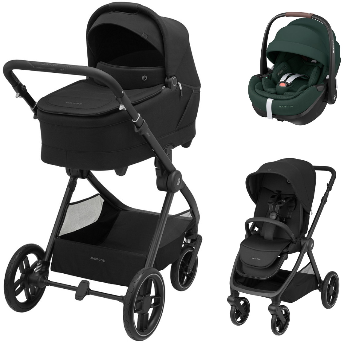 Коляска детская Maxi-Cosi Oxford Plus 3 в 1 с автокреслом Pebble 360 Pro Twillic Green 1978390110 PlusTwillic Black/Черный