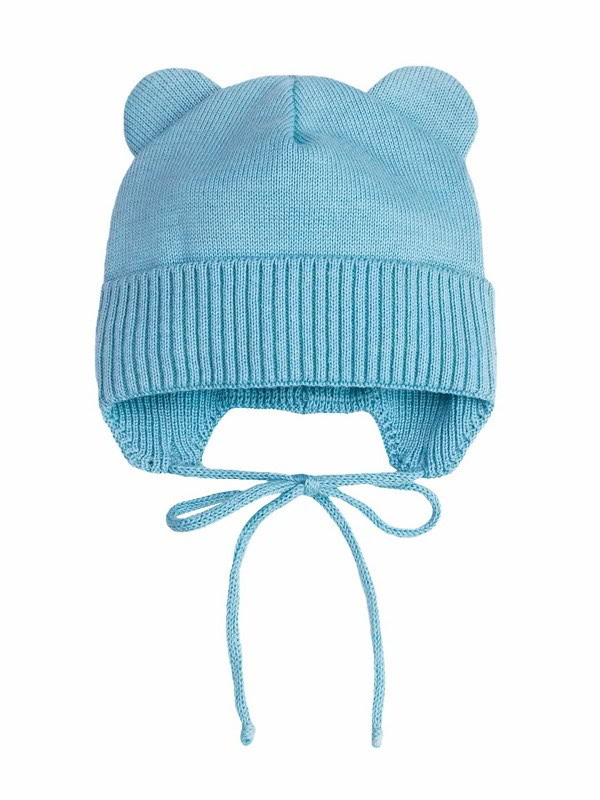 Шапочка вязаная AmaroBaby Pure Love Bear с подкладом ЧЗ голубой 38