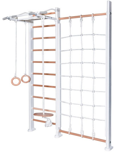 Детский спортивный комплекс Perfetto Sport Scala in legno con rete bianco-naturale