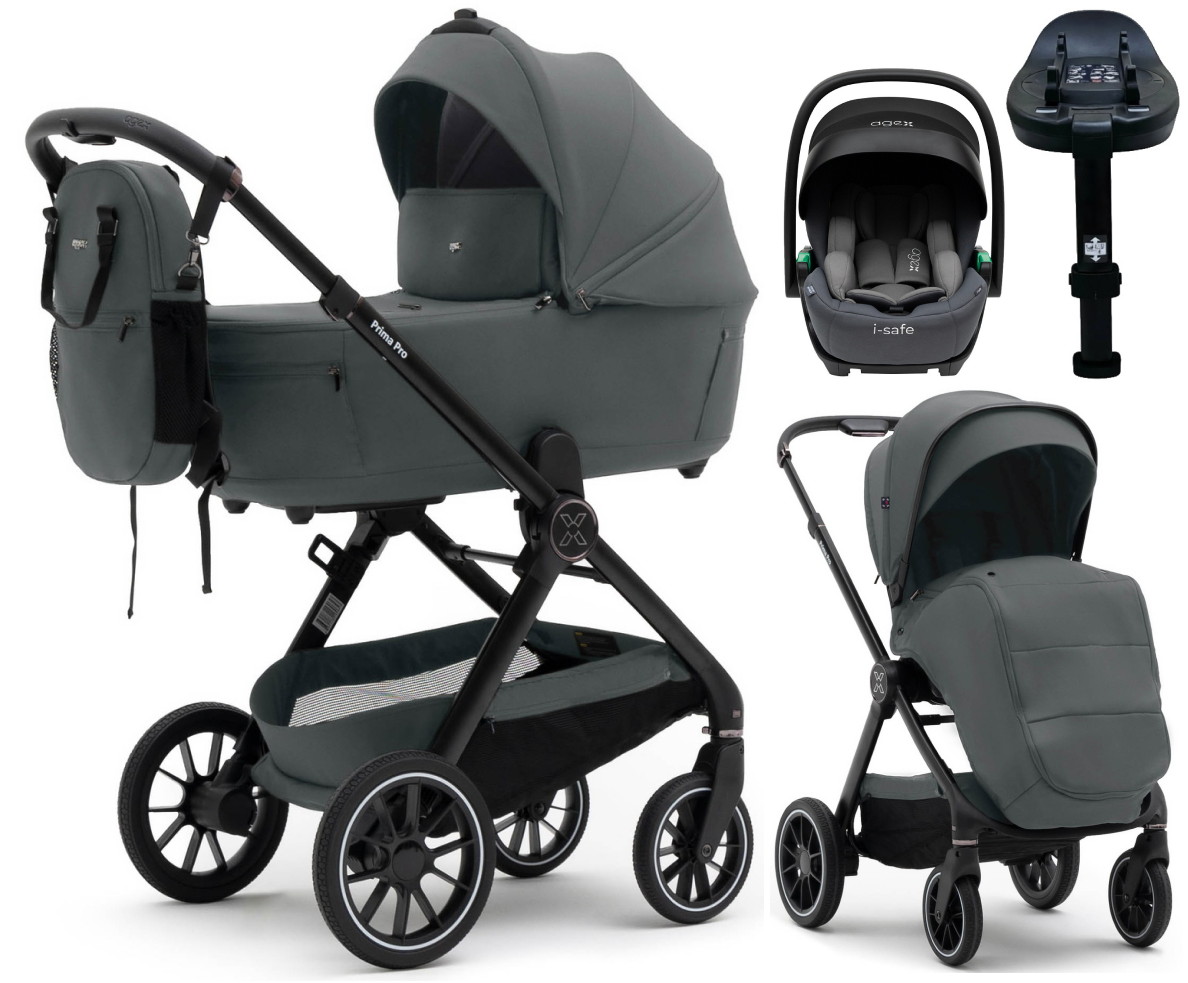 Коляска Agex Prima Pro 4 в 1 с автокреслом i-Safe S Grey и базой APP633 Grey (Серый)