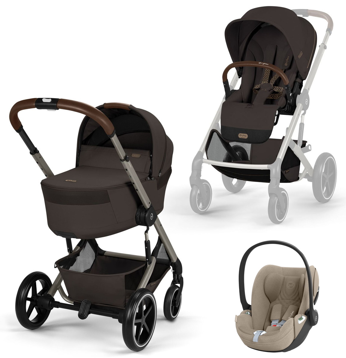 Коляска Cybex Balios S Lux Fold Cot TPE Cloud T Cozy Beige Plus 3 в 1 Chocolate Brown с дождевиками