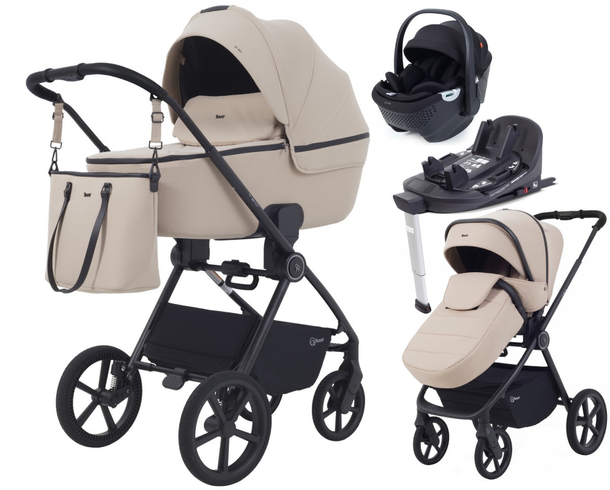 Детская коляска Rant Teo Soft 4 в 1 с автокреслом Aster Zero Black и базой Beige