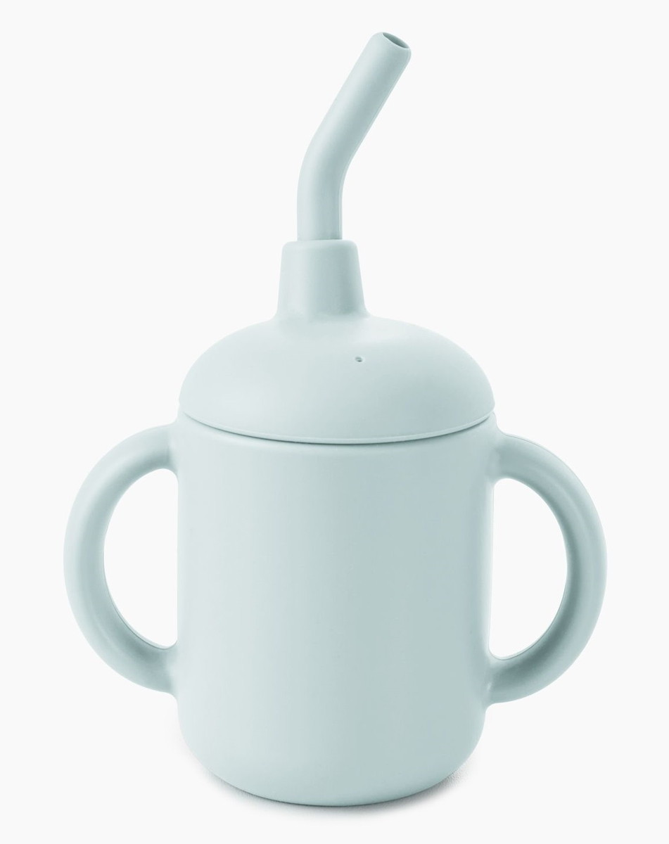 Поильник Happy Baby силиконовый с ручками и трубочкой 15065 light blue