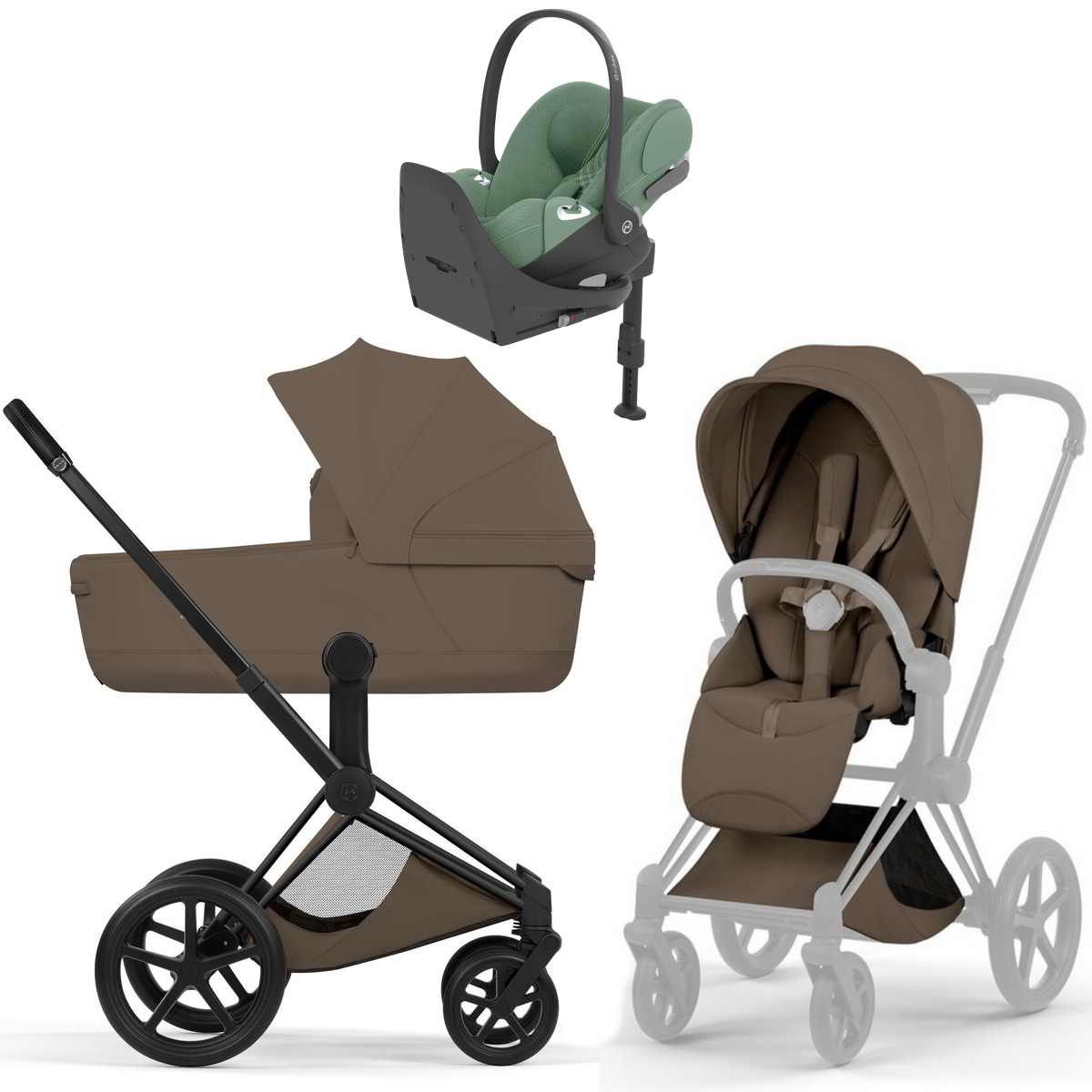 Коляска Cybex Priam V Matt Black Style Cloud T Leaf Green Plus Base T 4 в 1 Coconut Brown