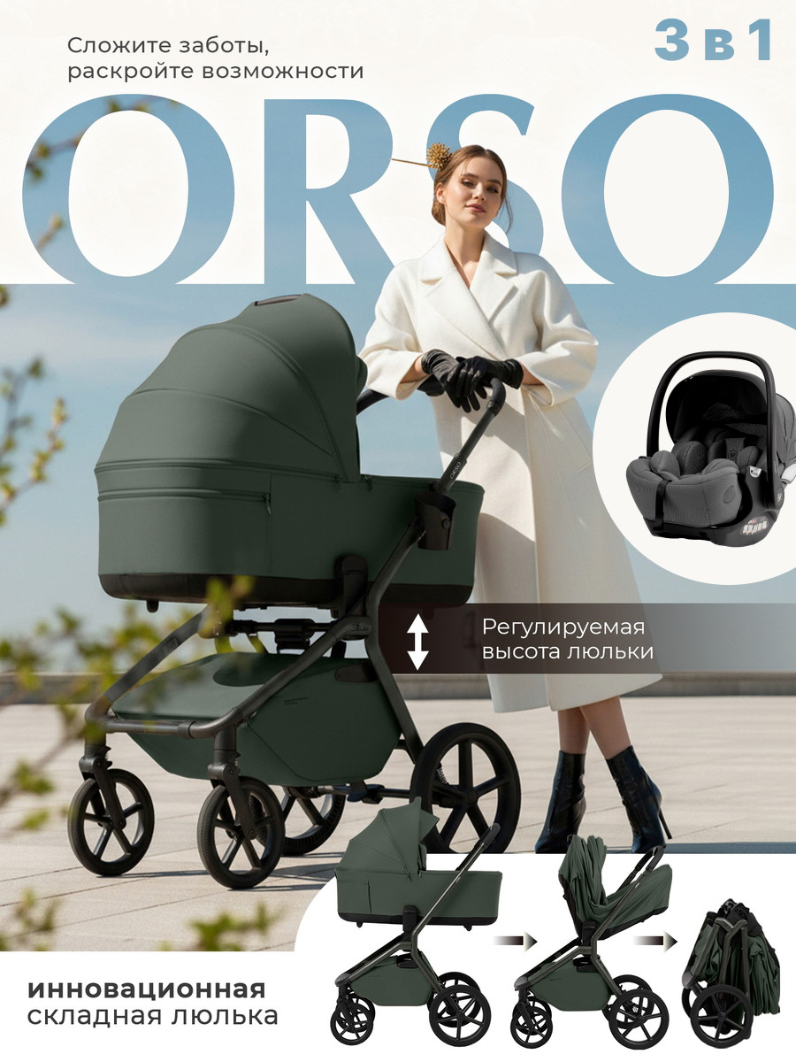 Коляска 3 в 1 Sweet Baby SBL Orso New + автокресло Premier Grey Forest Green
