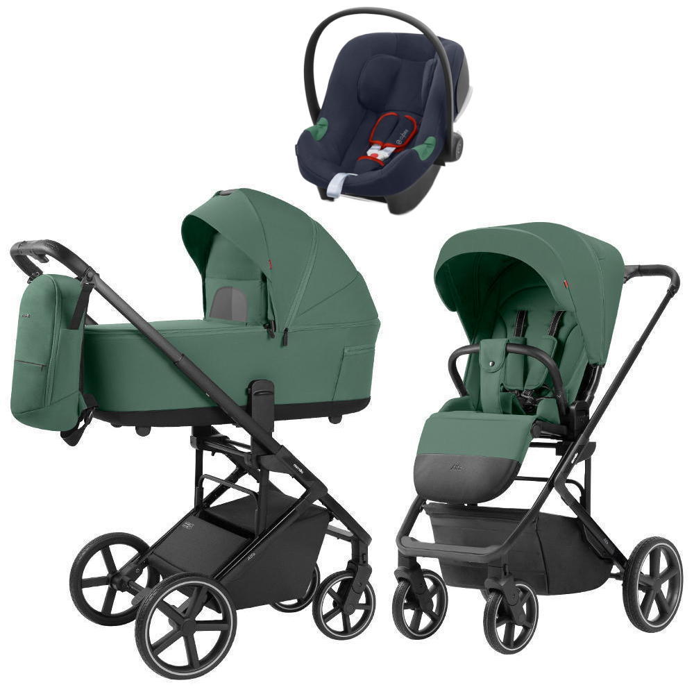 Коляска Carrello Alfa CRL-6522 2025 Cybex Aton B2 i-Size Bay Blue 3 в 1 Meadow Green