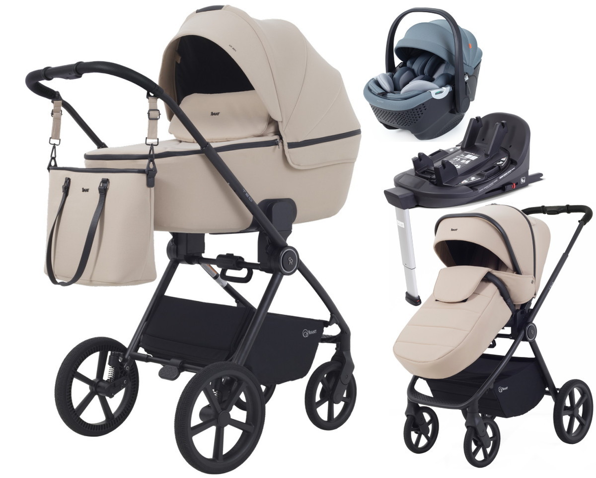 Детская коляска Rant Teo Soft 4 в 1 с автокреслом Aster Zero Graphite и базой Beige