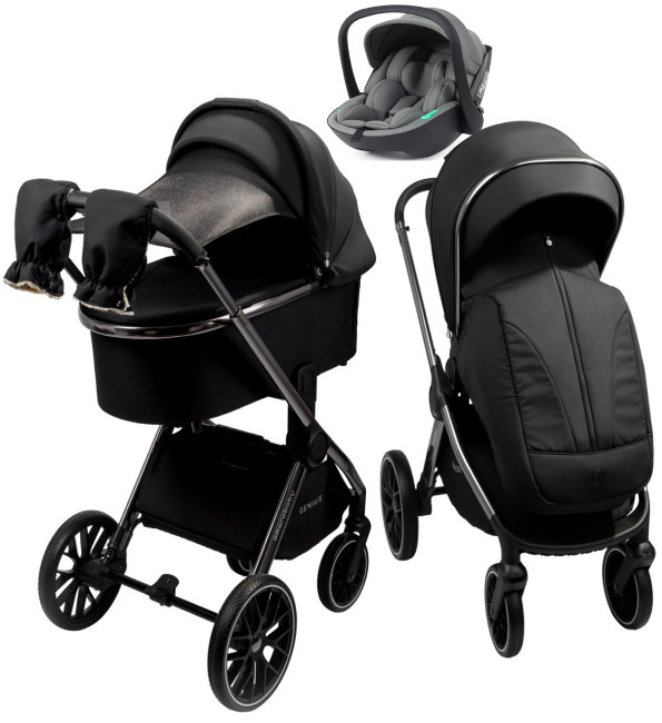Детская коляска AmaroBaby Genius 3 в 1 с автокреслом Rant Miro Olive черный