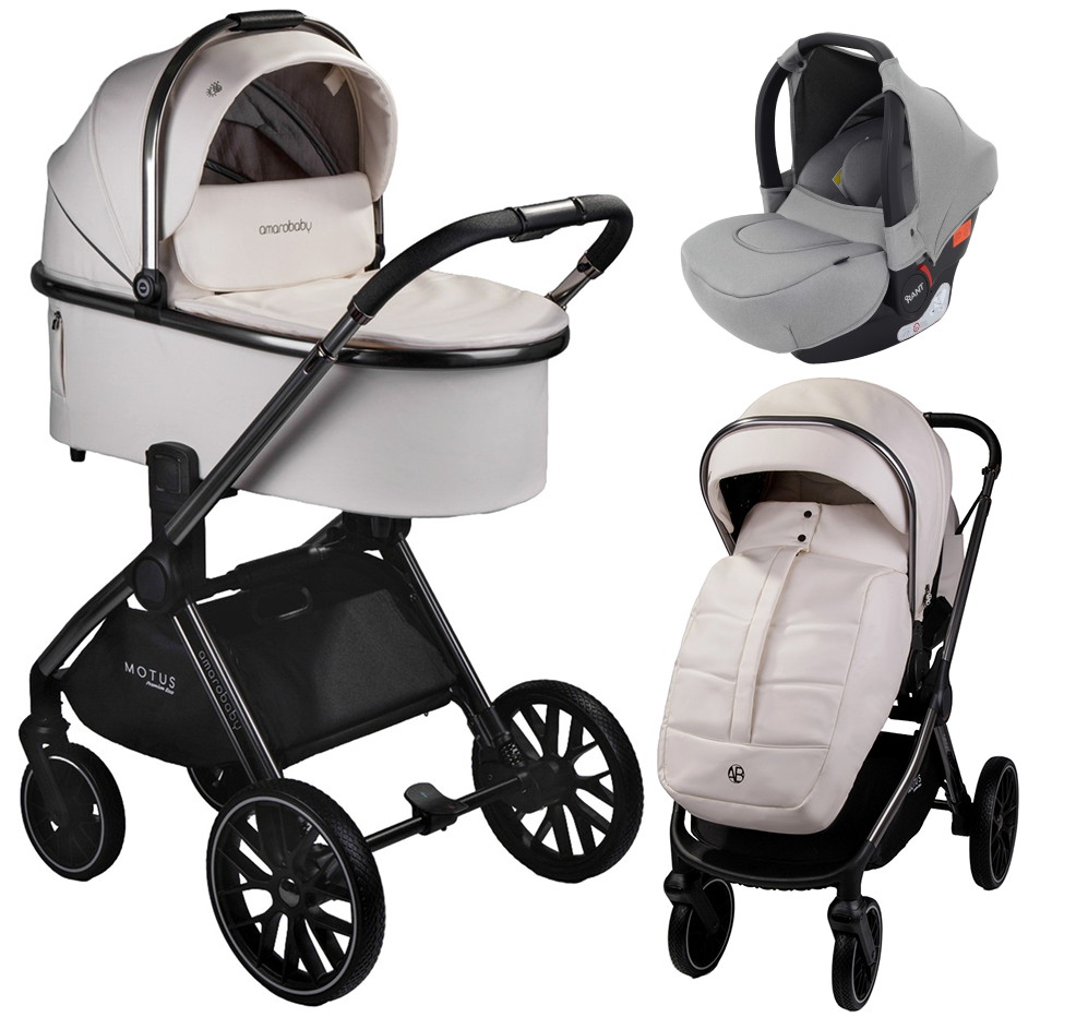 Детская коляска AmaroBaby Motus Premium Ecco 3 в 1 с автокреслом Rant Cruise Grey молочный