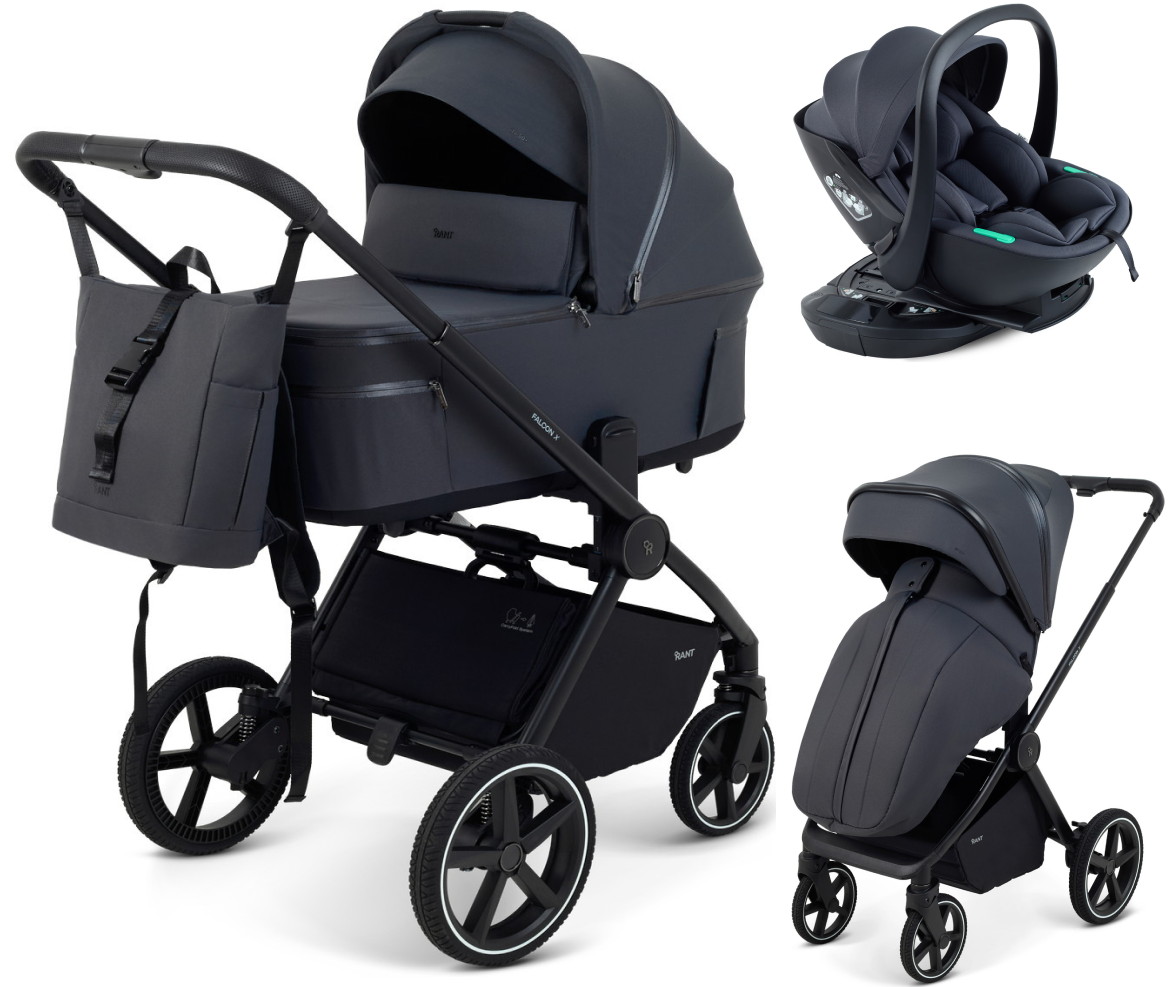 Детская коляска Rant Falcon X 4 в 1 RA126 с автокреслом Miro Dark Grey и базой Graphite