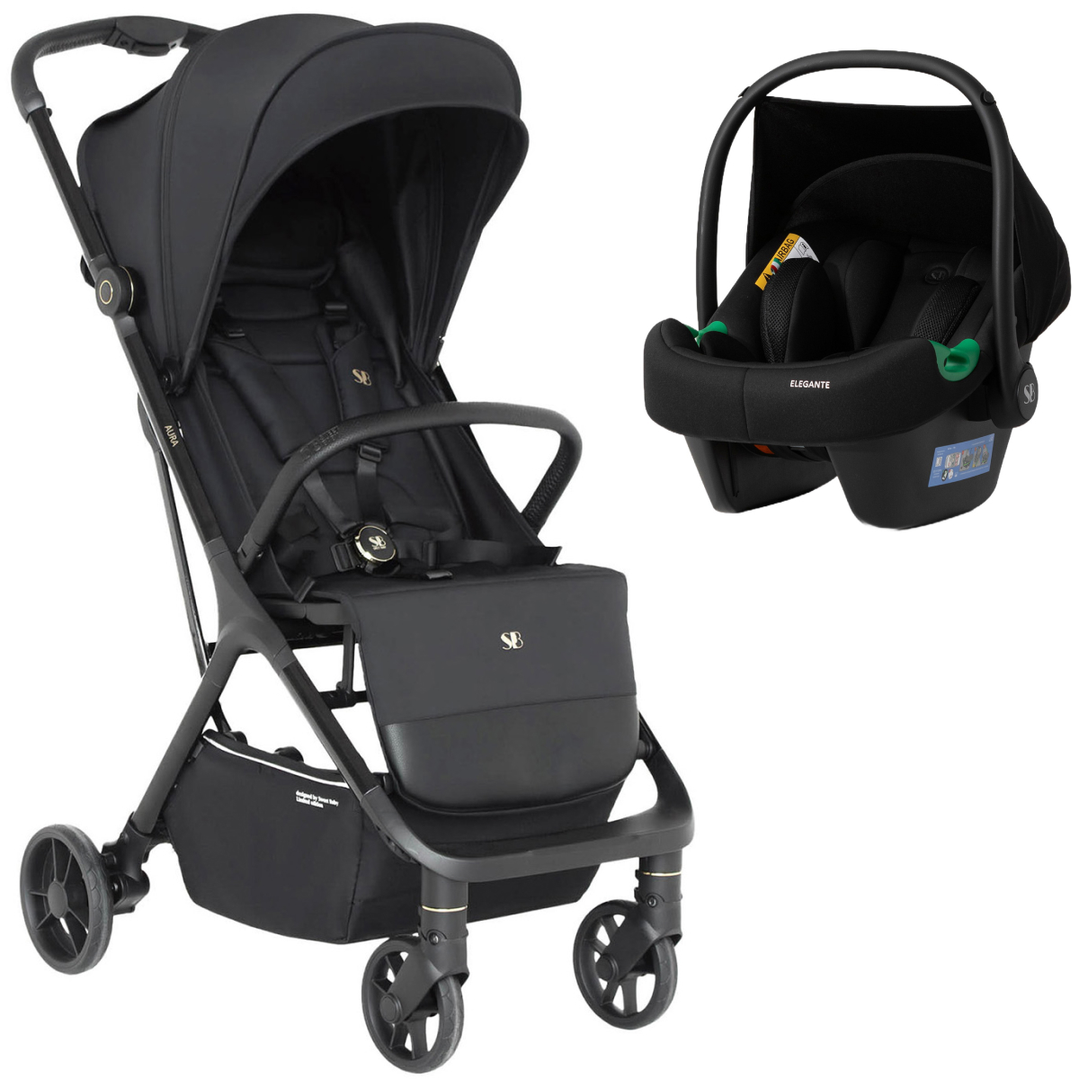 Прогулочная коляска Sweet Baby Aura + автокресло Elegante Plus Black