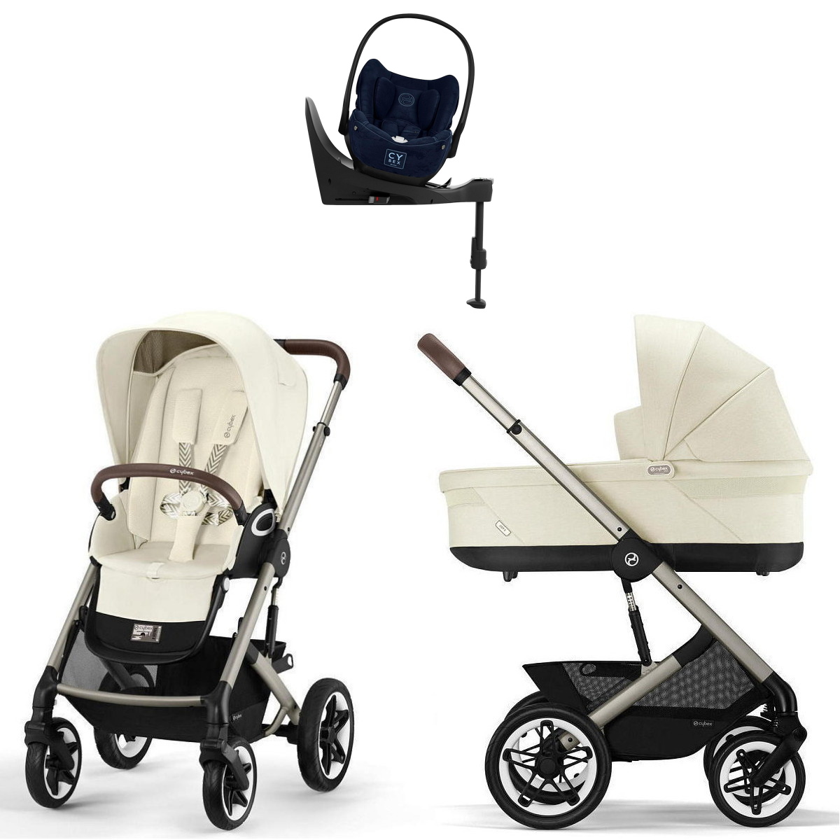 Коляска Cybex Talos S Lux TPE complete Cloud T Rebellious Luxury Denim Blue Base T 4 в 1 Seashell Beige с дождевиками