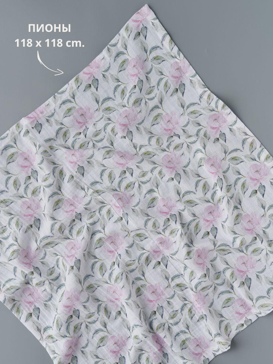 Пеленка Little Star муслиновая 118х118 6400466 (ЧЗ-мз) пионы на белом