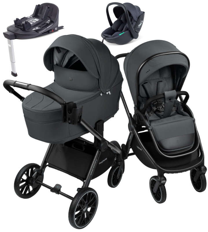 Детская коляска AmaroBaby Phenom 4 в 1 с автокреслом Rant Miro Dark Grey и базой графит