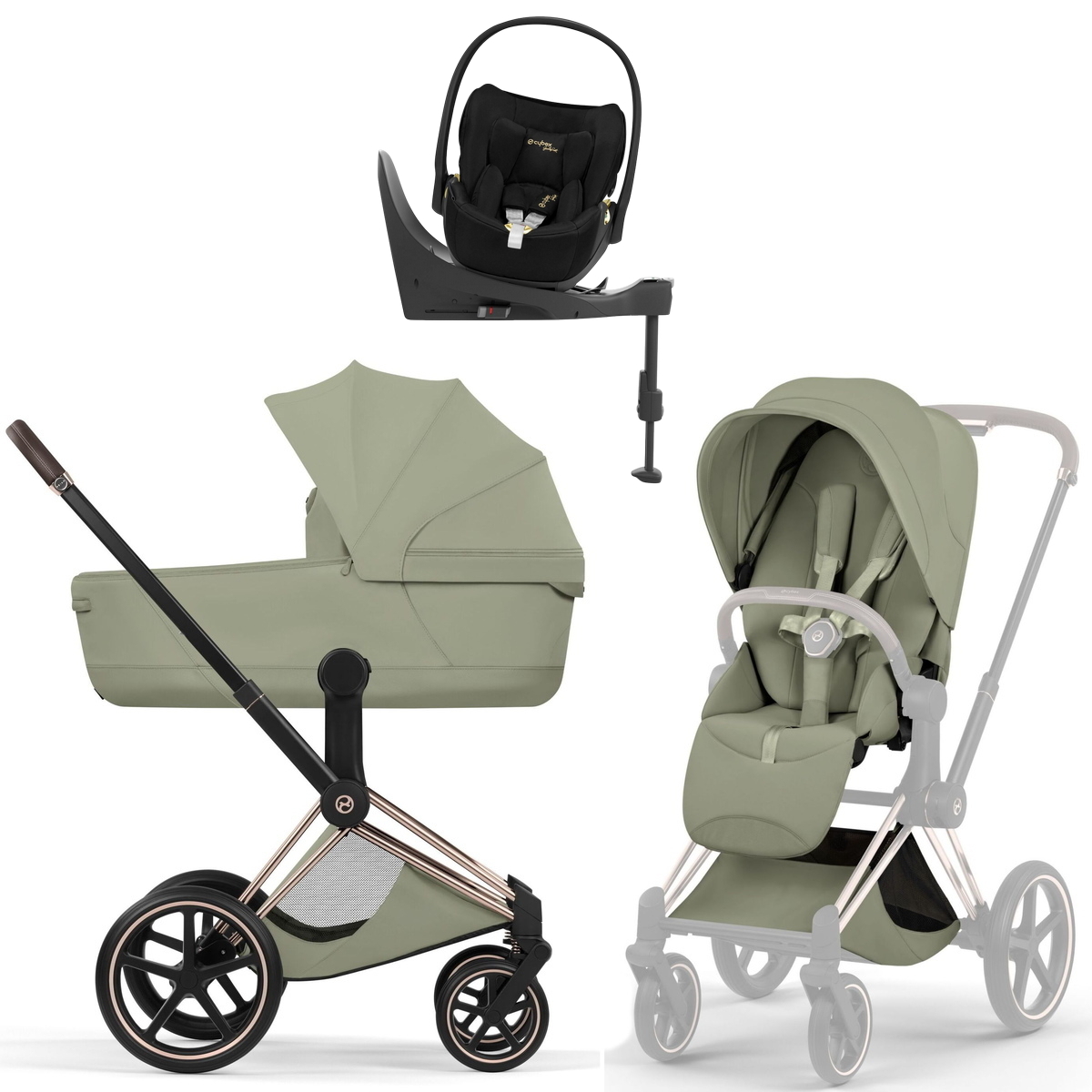Коляска Cybex Priam V Rosegold Style Cloud T Jeremy Scott Wings Base T 4 в 1 Sage Green