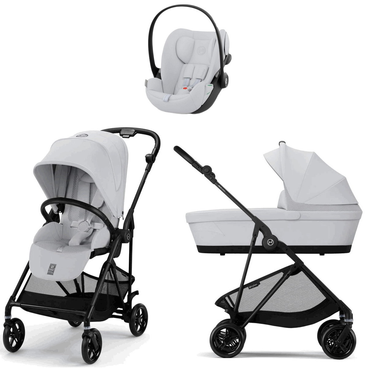 Коляска Cybex Melio Carbon Cloud G i-Size Fog Grey 3 в 1 Fog Grey с дождевиком