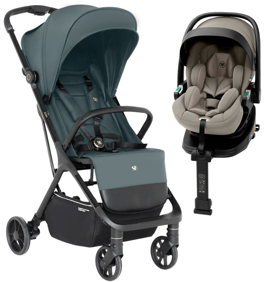 Прогулочная коляска Sweet Baby Aura + автокресло Premier Plus Begie Green