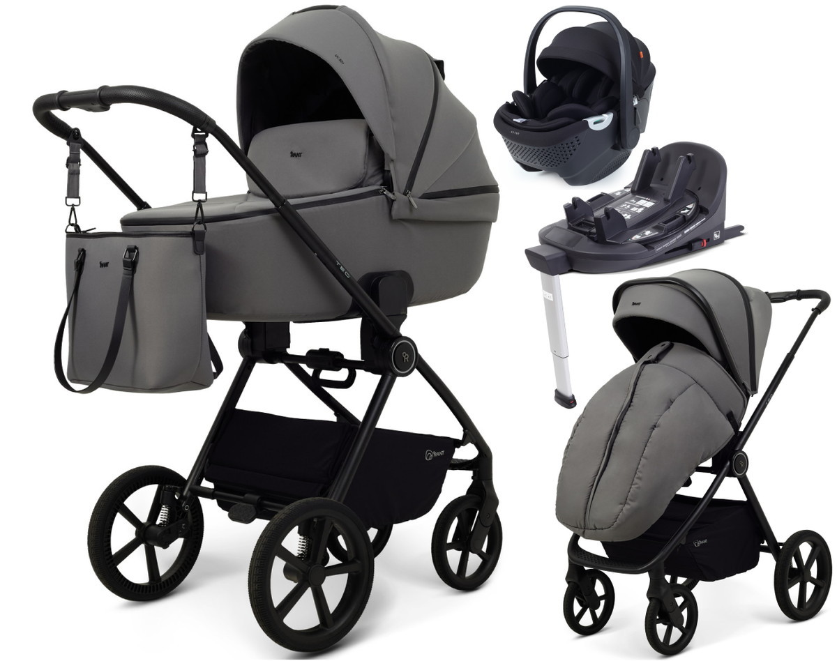 Детская коляска Rant Teo Soft 4 в 1 с автокреслом Aster Zero Black и базой Grey
