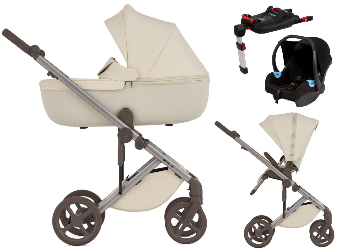 Детская коляска Anex Eli 4 в 1 без рюкзака и автокресло Biuco BC100B + база Anex Karwala ISOFix Milky