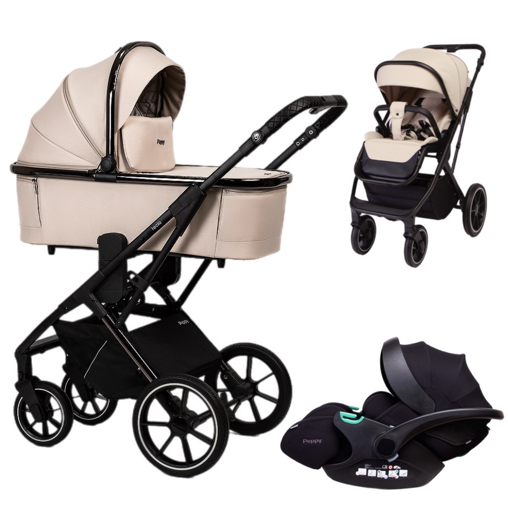 Детская коляска Peppy Tecla 3 в 1 с автокреслом Verona Stone Chrome Edition Бежевый