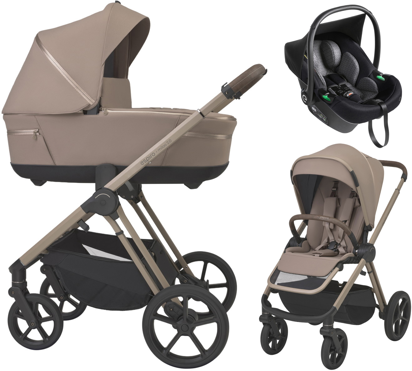 Детская коляска 3 в 1 Espiro Miloo 2.0 и автокресло Pi Black 319 perfect beige