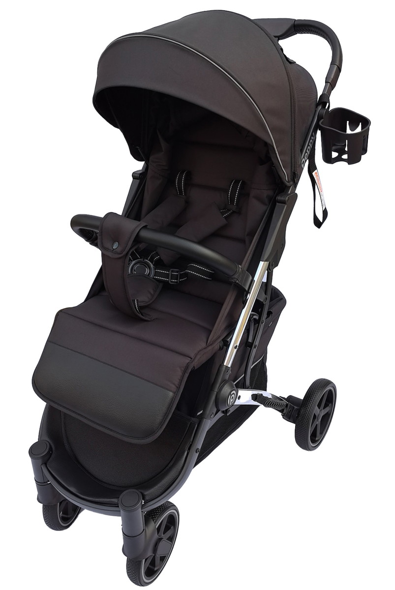 Коляска прогулочная Peppy Polo silver black хром рама, сумка