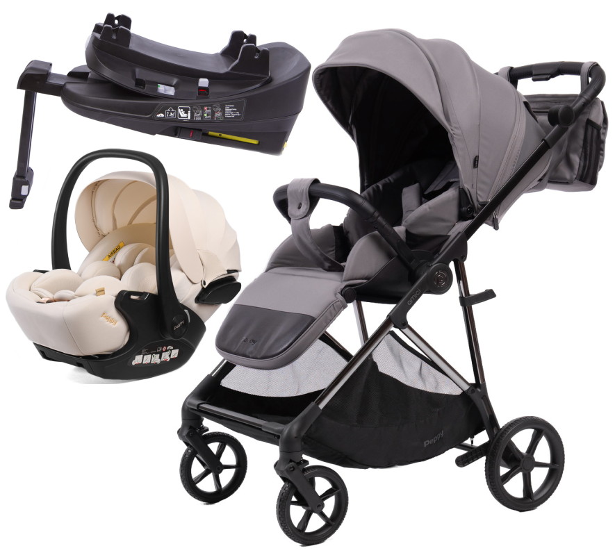 Прогулочная коляска Peppy Amici с автокреслом Verona Beige и базой Grey рама Black Chrome