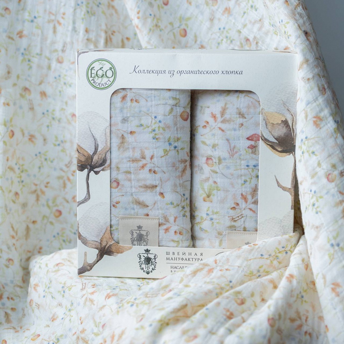 Набор муслиновых пеленок НаследникЪ Выжанова 120х120 2 шт Н08031-03041 ЧЗ русские сказки