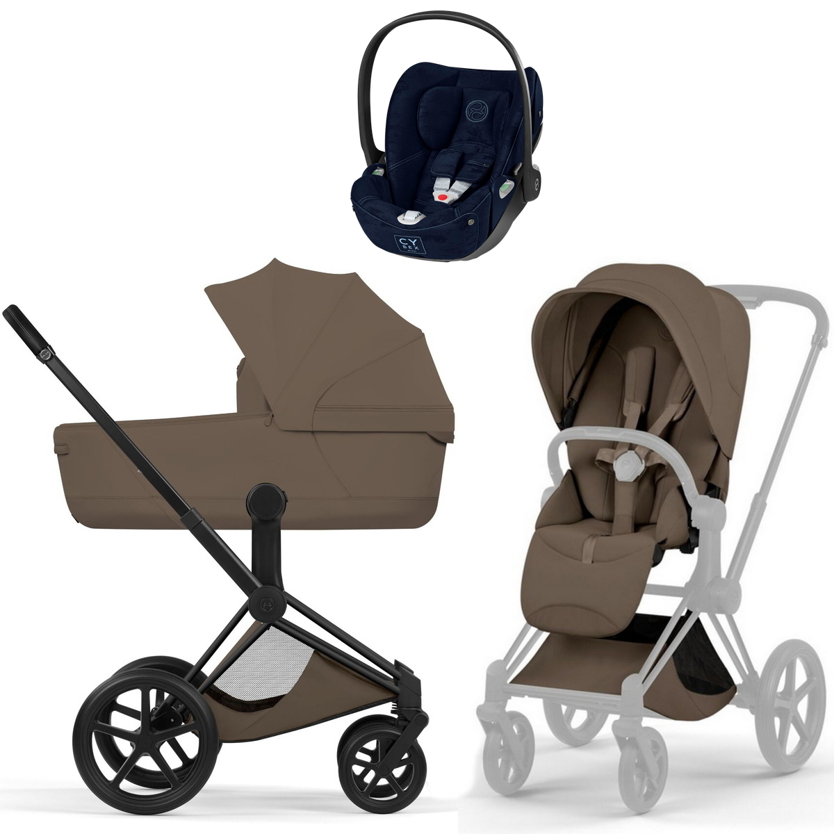 Коляска Cybex Priam V Matt Black Style Cloud T Rebellious Luxury Denim Blue 3 в 1 Coconut Brown
