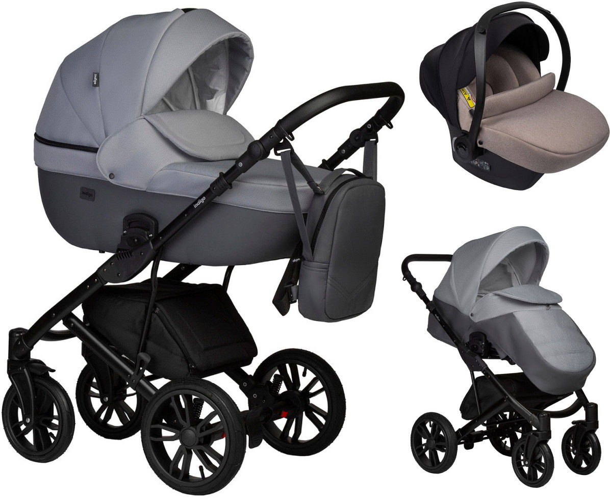 Детская коляска Indigo Mio S 3 в 1 с автокреслом Avionaut Cosmo Beige 04 т.серая кожа+св.серый