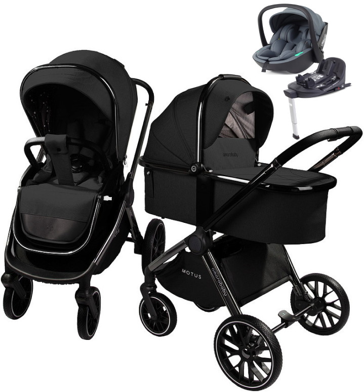 Детская коляска AmaroBaby Motus V2 4 в 1 с автокреслом Rant Miro Graphite и базой черный