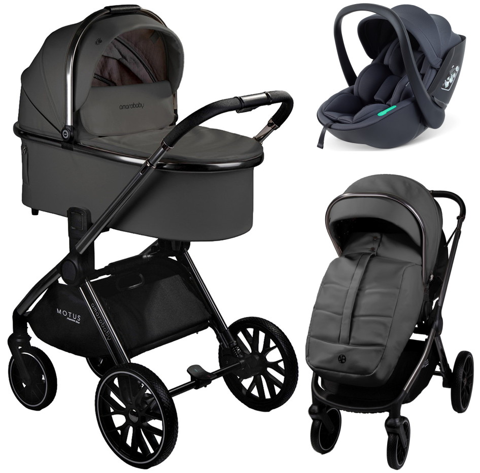 Детская коляска AmaroBaby Motus Premium Ecco 3 в 1 с автокреслом Rant Miro Dark Grey серый