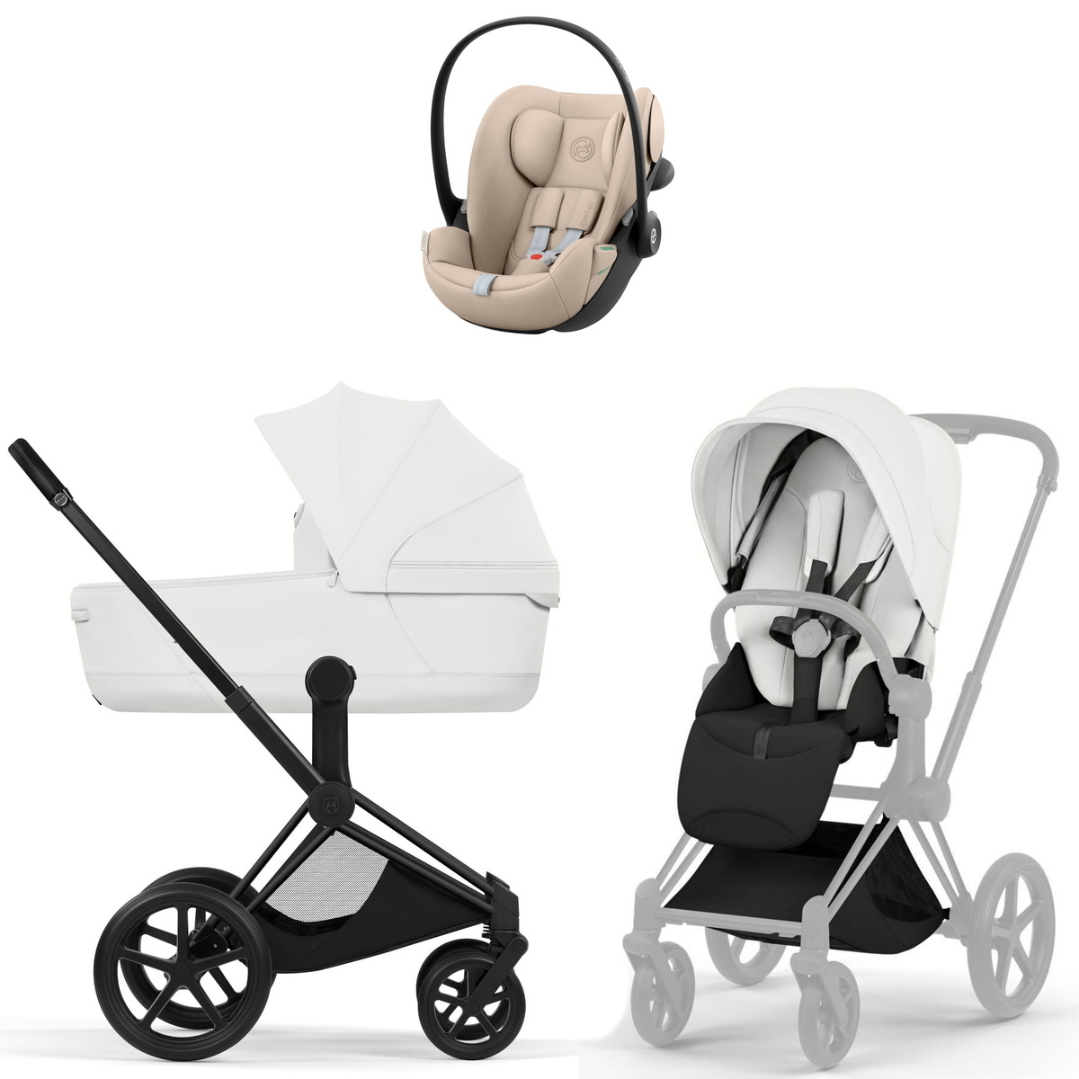 Коляска Cybex Priam V Matt Black Style Cloud G3 Almond Beige 3 в 1 Off White