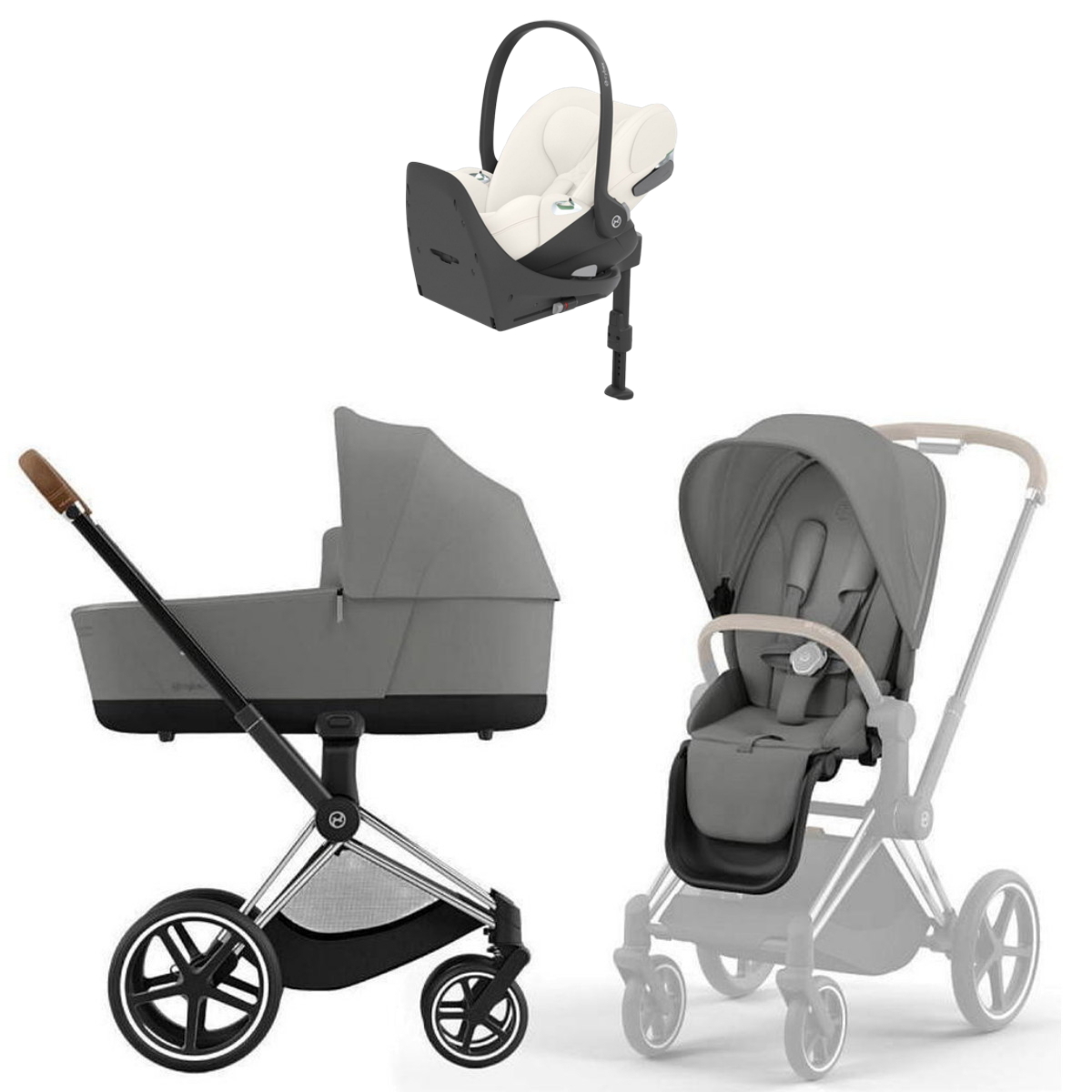Коляска Cybex Priam IV Chrome Brown complete Cloud T Off White Plus Base T 4 в 1 Mirage Grey