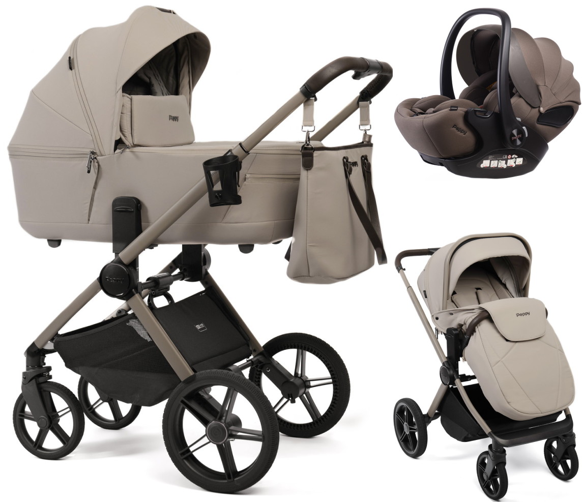 Детская коляска Peppy Monaco Thermo 3 в 1 с автокреслом Verona Brown Latte (бежевый), рама бежевая