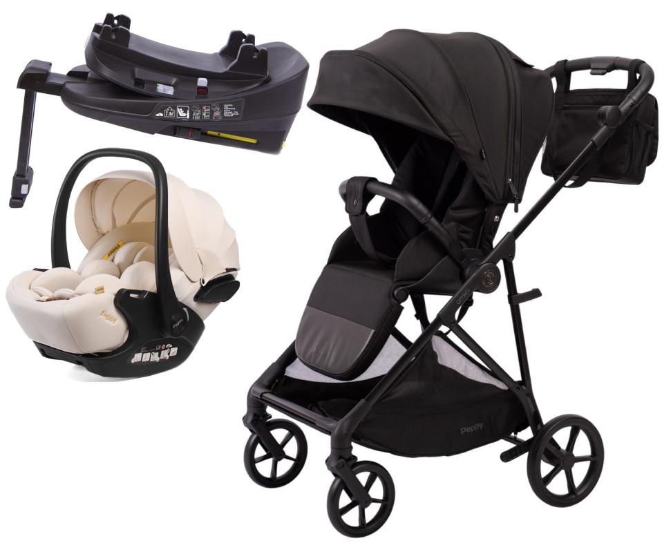 Прогулочная коляска Peppy Amici с автокреслом Verona Beige и базой Black рама Black