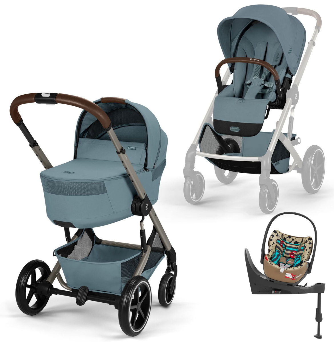 Коляска Cybex Balios S Lux Fold Cot TPE Cloud T One Love Base T 4 в 1 Stormy Blue с дождевиками