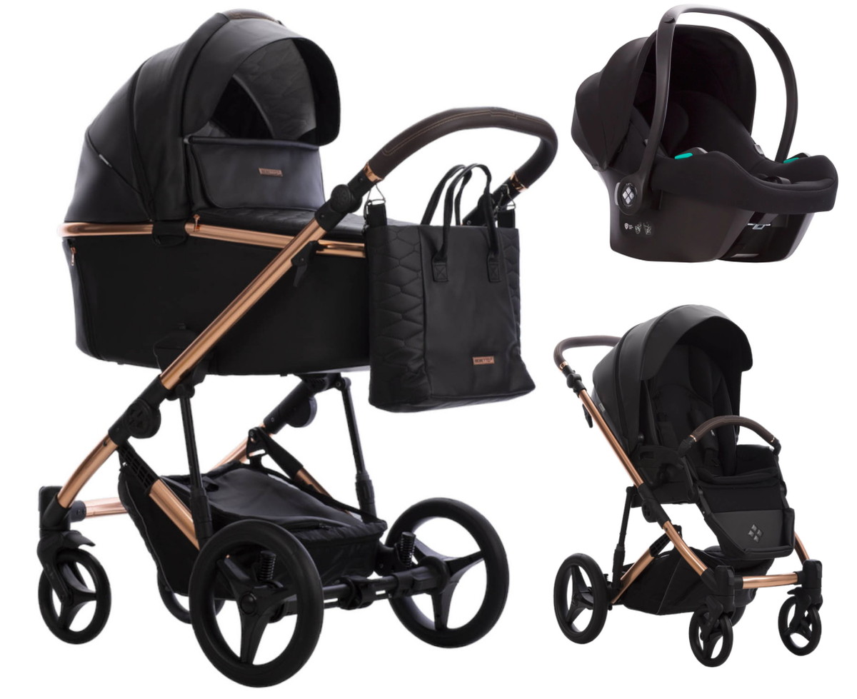 Детская коляска Bebetto Loren Stella Pro 3 в 1 с автокреслом Avionaut Cosmo 03 черная кожа