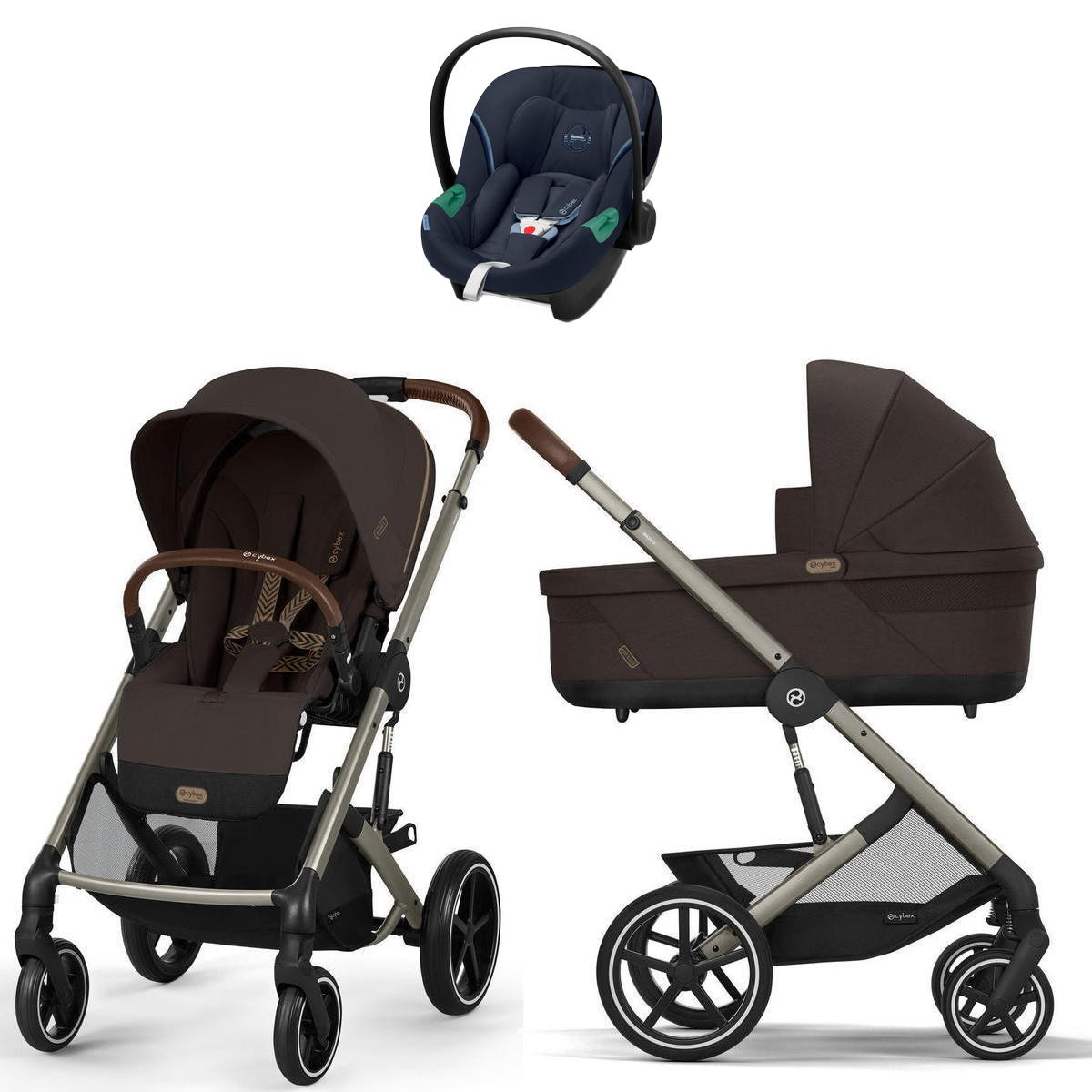 Коляска Cybex Balios S Lux TPE complete Aton S2 Ocean Blue 3 в 1 Chocolate Brown с дождевиками