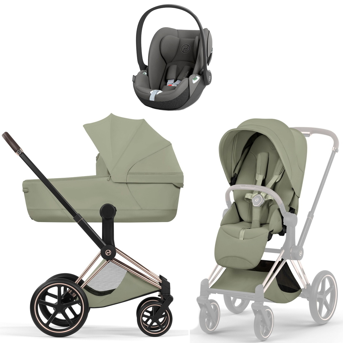 Коляска Cybex Priam V Rosegold Style Cloud T Mirage Grey 3 в 1 Sage Green
