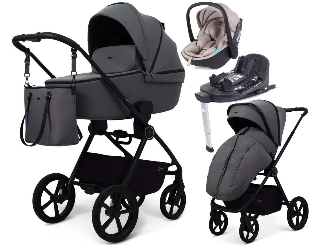 Детская коляска Rant Teo Soft 4 в 1 с автокреслом Miro Beige и базой Graphite