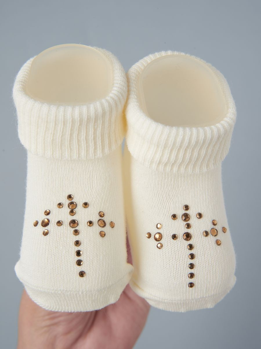 Носочки трикотажные Little Star Крестик Straz 00042 крем, 9 см 2