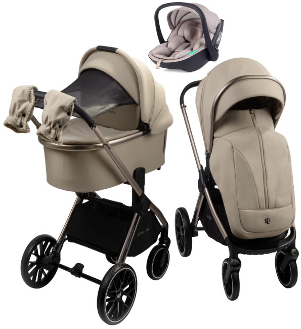 Детская коляска AmaroBaby Genius 3 в 1 с автокреслом Rant Miro Beige бежевый