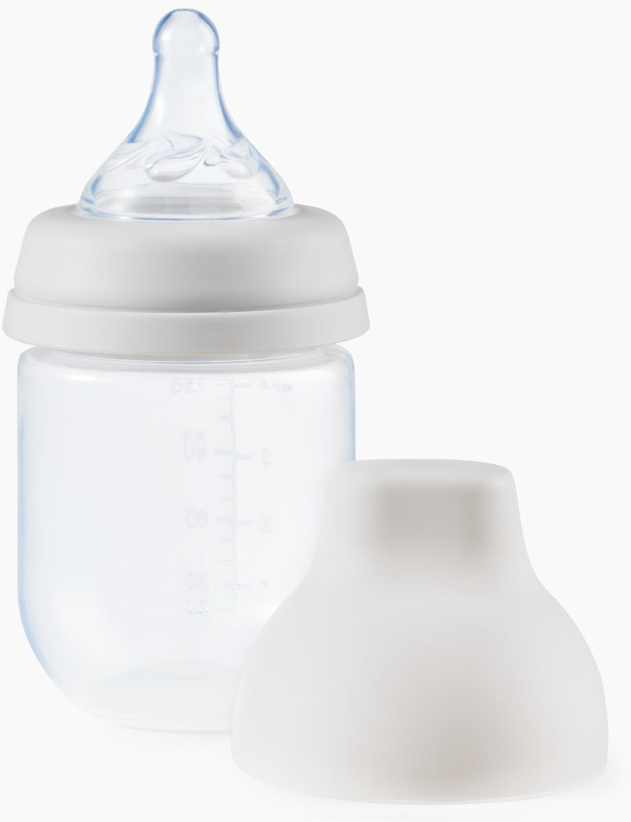Бутылочка силиконовая Happy Baby с крышкой и соской 125 мл 10030 light grey