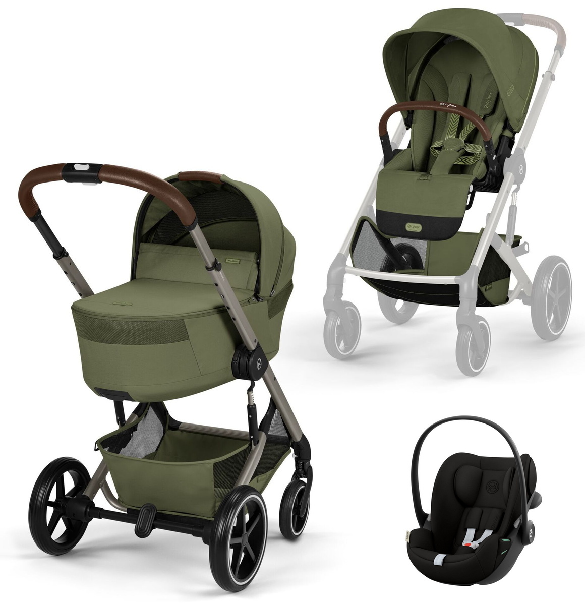 Коляска Cybex Balios S Lux Fold Cot TPE Cloud G3 Magic Black 3 в 1 Moss Green с дождевиками