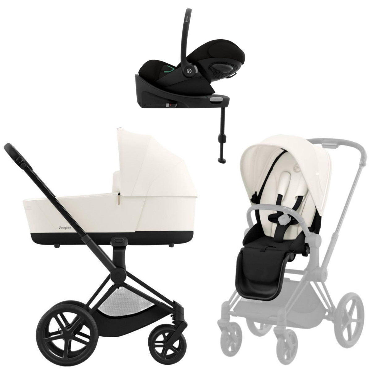 Коляска Cybex Priam IV Matt Black complete Cloud G Moon Black Plus Base G3 4 в 1 Off White