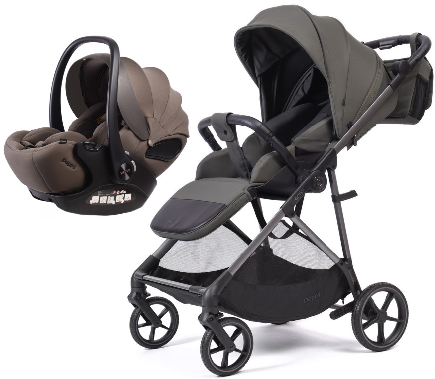 Прогулочная коляска Peppy Amici с автокреслом Verona Brown Antrazit рама Grey